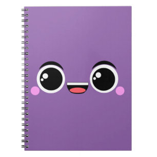 Kawaii Happy Anime Faced Purple Notebook