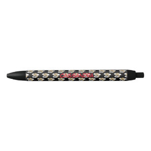 Kawaii Happy Bat Flying on Full Moon Add Name Black Ink Pen