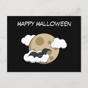 Kawaii Happy Bat Flying on Full Moon Add Text Postcard