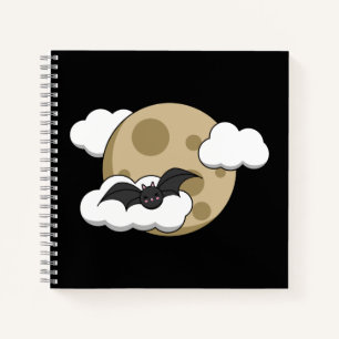 Kawaii Happy Bat Flying on Full Moon Notebook