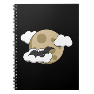 Kawaii Happy Bat Flying on Full Moon Notebook