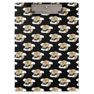 Kawaii Happy Bat Flying on Full Moon Pattern Clipboard