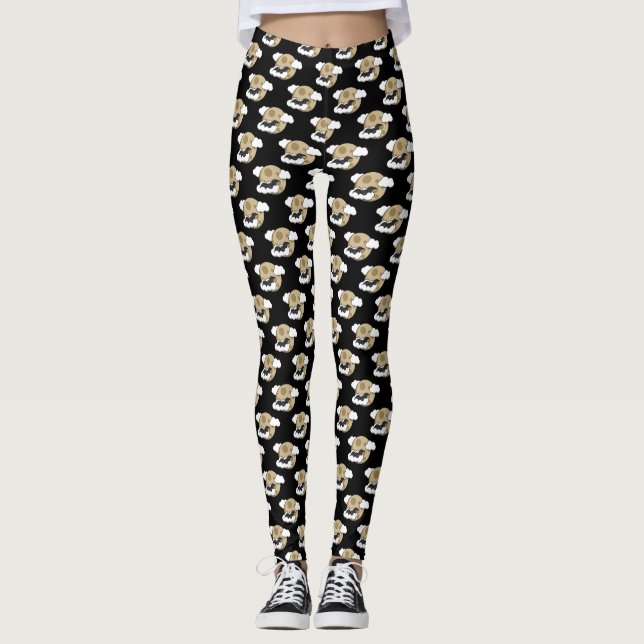 Kawaii Happy Bat Flying on Full Moon Pattern Leggings (Front)