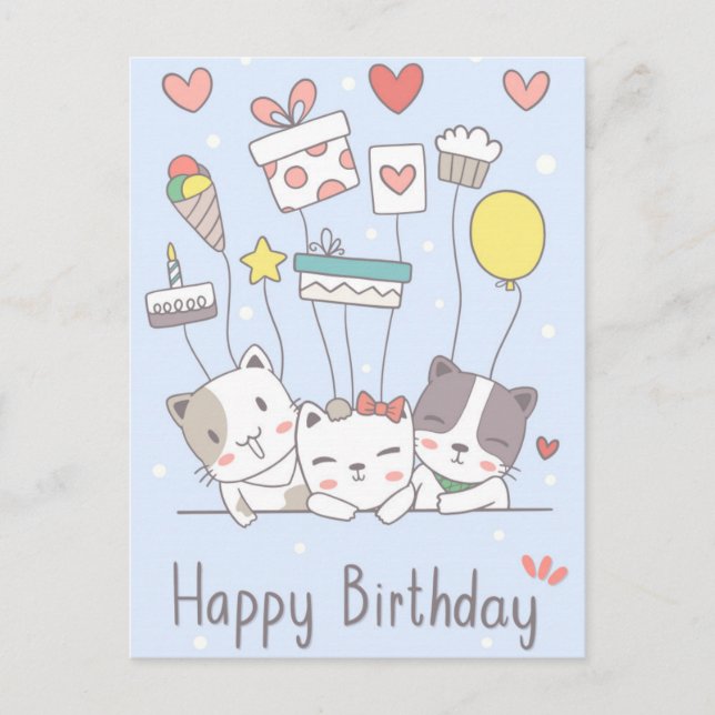 Kawaii Happy Birthday Postcard (Front)