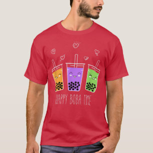 Kawaii Happy Boba Tea Time Bubble Milk Tea Drinks T-Shirt