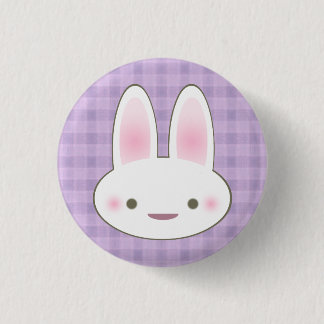 KAWAII HAPPY BUNNY GINGHAM CUTE FACE 3 CM ROUND BADGE