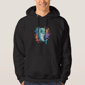 Kawaii Happy Dolphin Rainbow Hearts Splash Hoodie