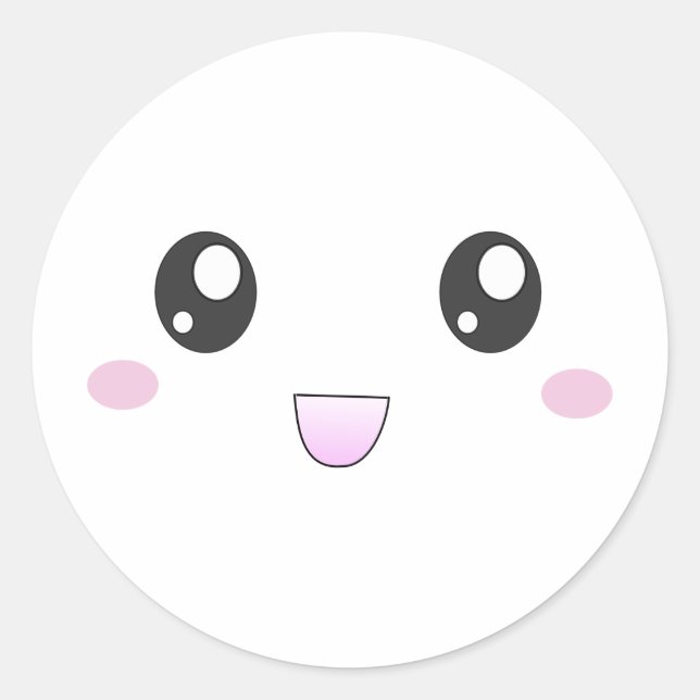 Kawaii happy face classic round sticker (Front)