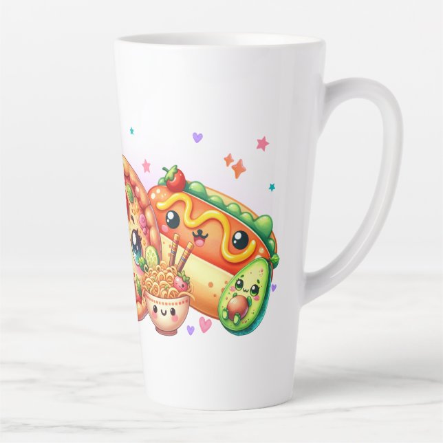 Kawaii Happy Food Cute Burger, Pizza & Hotdog Latte Mug (Right)