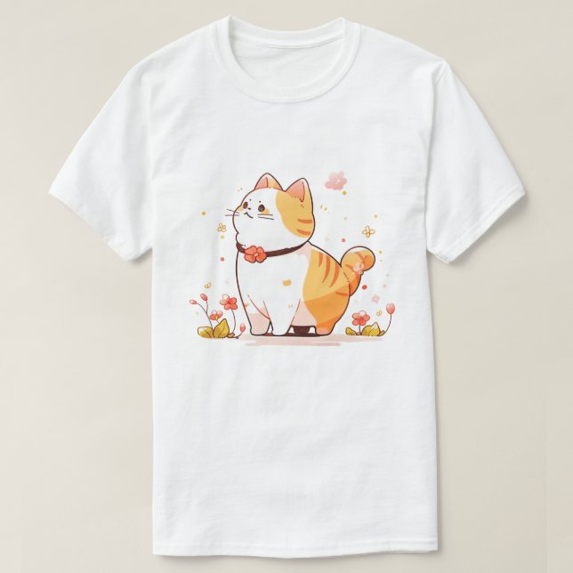 Kawaii Happy Orange Tabby Cat T-Shirt (Design Front)