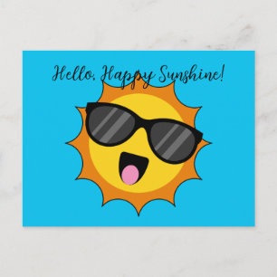 Kawaii Happy Sun with Sunglasses   Add Text Holiday Postcard