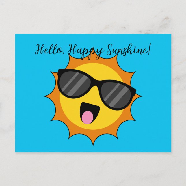 Kawaii Happy Sun with Sunglasses | Add Text Holiday Postcard (Front)