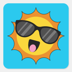 Kawaii Happy Sun with Sunglasses Square Sticker