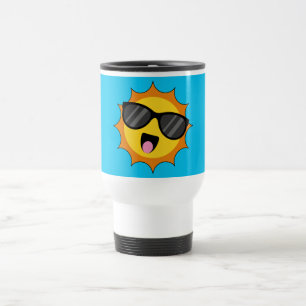 Kawaii Happy Sun with Sunglasses Travel Mug