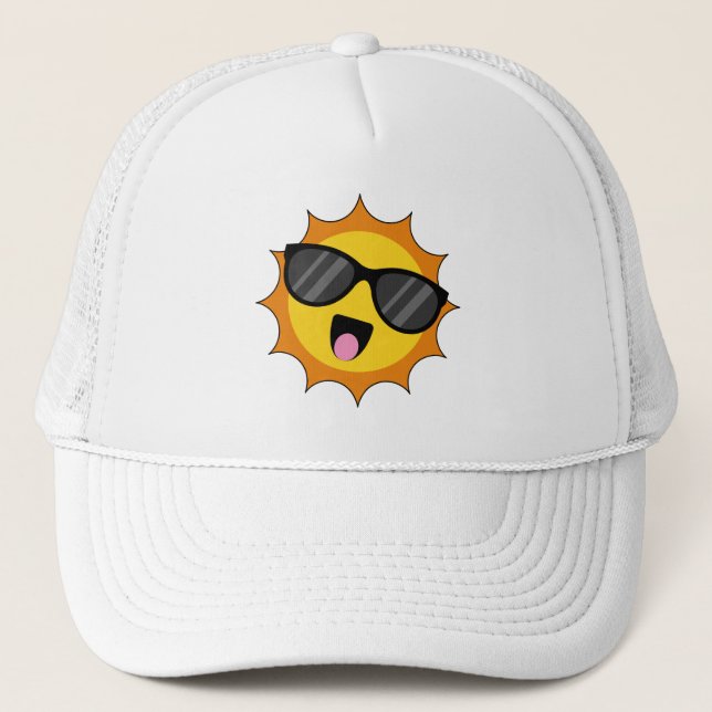 Kawaii Happy Sun with Sunglasses Trucker Hat (Front)