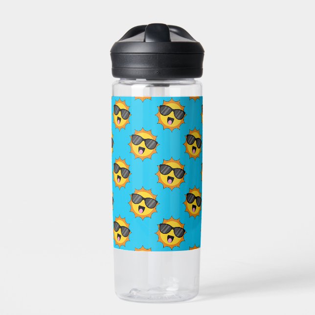 Kawaii Happy Sun with Sunglasses Water Bottle (Front)