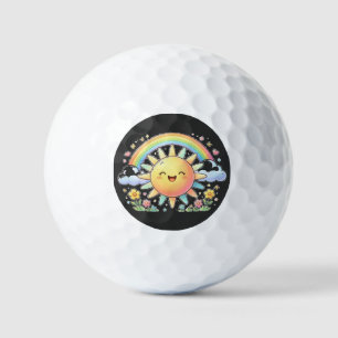 Kawaii Happy Sunshine Rainbow Flowers Cute Summer Golf Balls