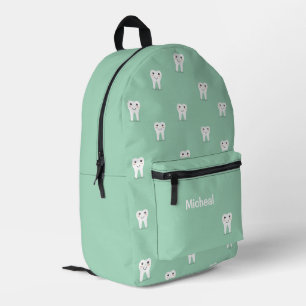 Kawaii happy tooth personalised green printed backpack