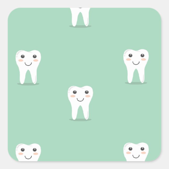 Kawaii happy tooth square sticker (Front)