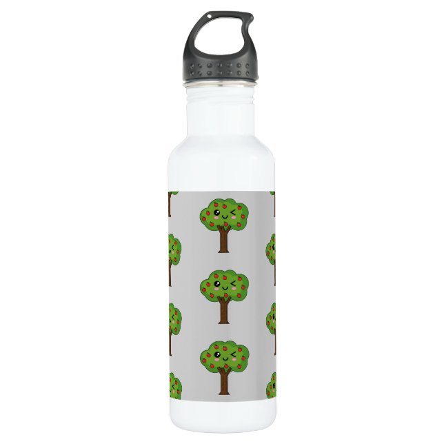Kawaii Happy Winking Apple Tree 710 Ml Water Bottle (Front)