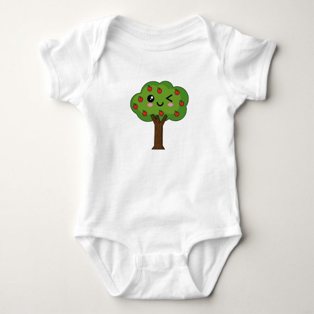 Kawaii Happy Winking Apple Tree Baby Bodysuit (Front)