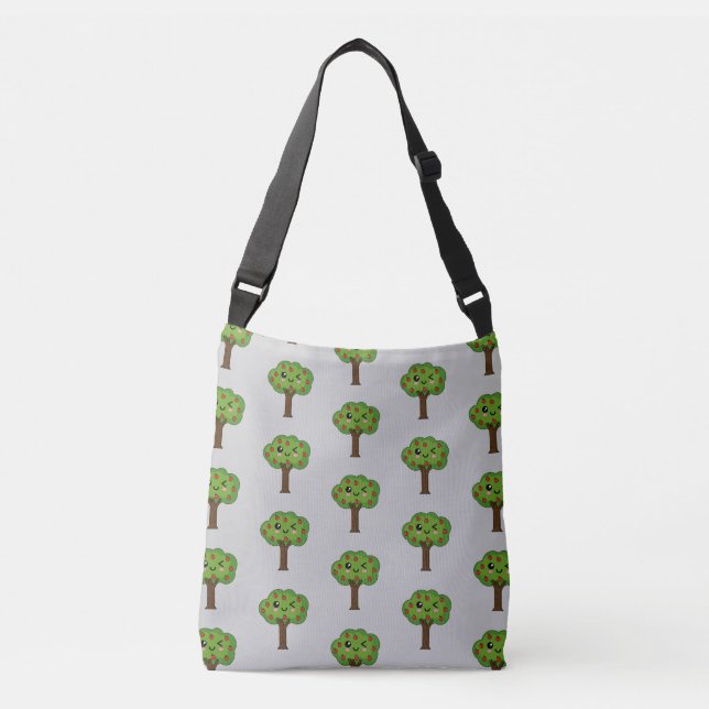 Kawaii Happy Winking Apple Tree Crossbody Bag (Front)