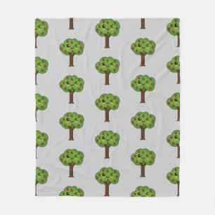 Kawaii Happy Winking Apple Tree Fleece Blanket