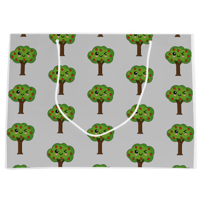 Kawaii Happy Winking Apple Tree Large Gift Bag (Front)