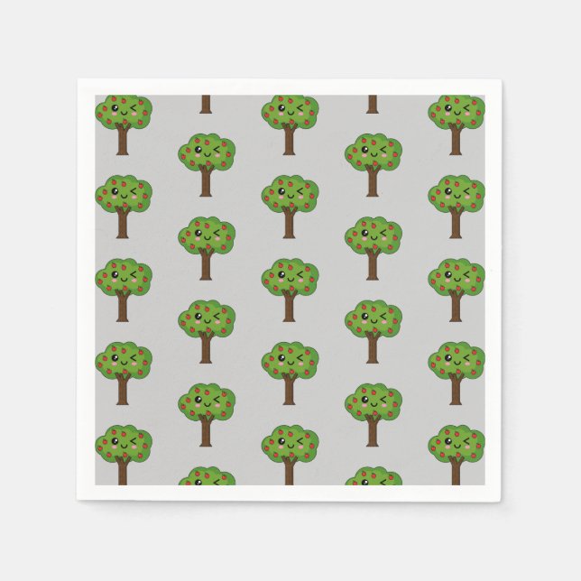 Kawaii Happy Winking Apple Tree Napkin (Front)