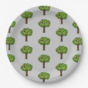 Kawaii Happy Winking Apple Tree Paper Plate