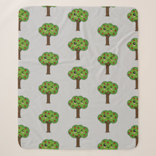 Kawaii Happy Winking Apple Tree Sherpa Blanket