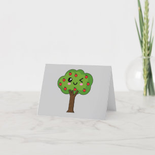 Kawaii Happy Winking Apple Tree Thank You Card