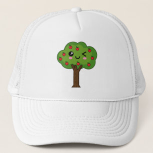 Kawaii Happy Winking Apple Tree Trucker Hat