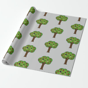 Kawaii Happy Winking Apple Tree Wrapping Paper