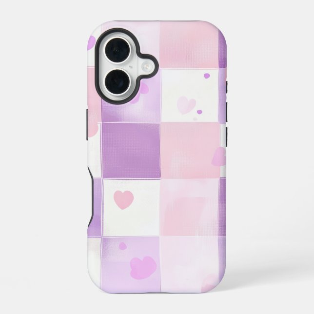 Kawaii Heart Gingham Phone Case (Back)