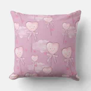 Kawaii Heart Lollipop Pattern – Pastel Purple Cushion
