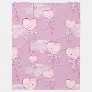 Kawaii Heart Lollipop Pattern – Pastel Purple Fleece Blanket