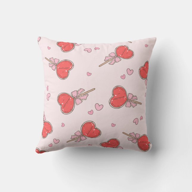 Kawaii Heart Lollipop Throw Pillow  (Back)