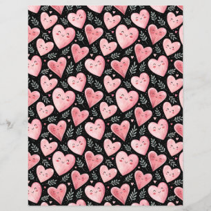 Kawaii heart pattern scrapbook paper pink black