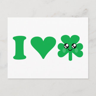 Kawaii Heart Shamrock Love Lucky Irish Postcard