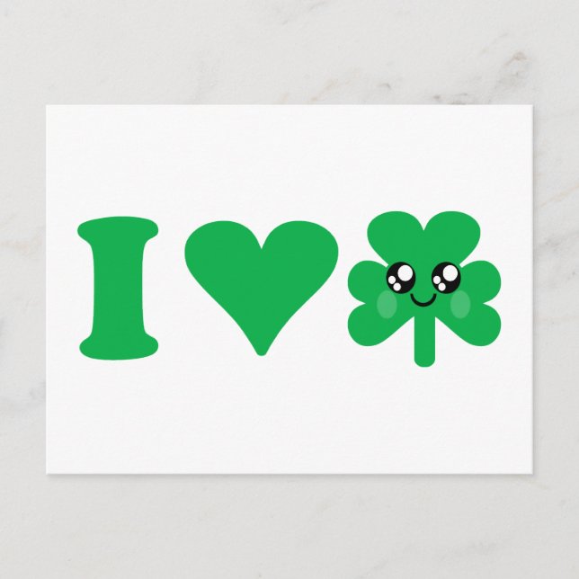 Kawaii Heart Shamrock Love Lucky Irish Postcard (Front)