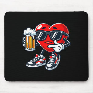 Kawaii Heart Sungles Drinking Beer Valentine's Day Mouse Mat