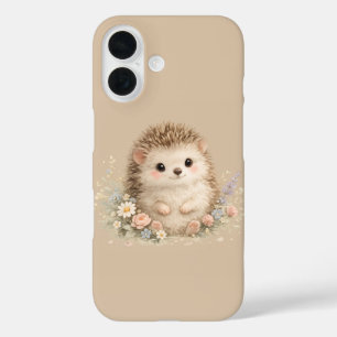 Kawaii Hedgehog Cottagecore Floral Gift iPhone 16 Case