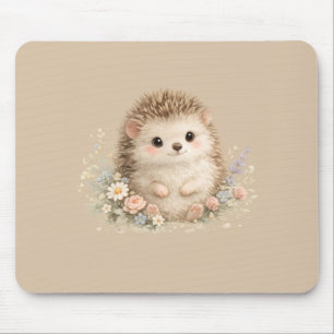 Kawaii Hedgehog Cottagecore Floral Gift Mouse Mat