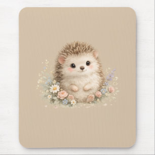 Kawaii Hedgehog Cottagecore Floral Gift Mouse Mat