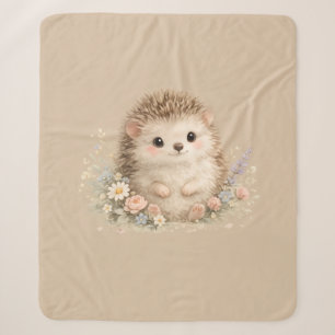 Kawaii Hedgehog Cottagecore Floral Gift Sherpa Blanket