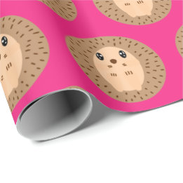 Kawaii Hedgehog Pink Wrapping Paper