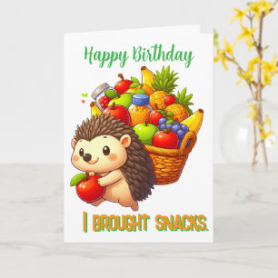 Kawaii Hedgehog With Fruit Basket Happy Birthday Card