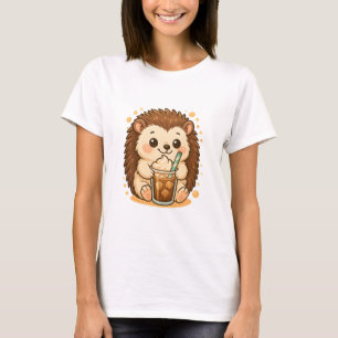 Kawaii Hedgehog with Iced Coffee – Cute Café T-Shirt