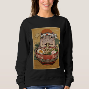Kawaii Hippo Japanese Ramen Noodles Safari Animal Sweatshirt